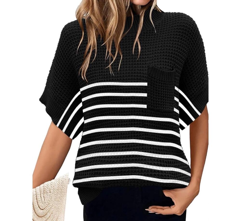 Women’s black & white knit mock neck sweater top NWT medium